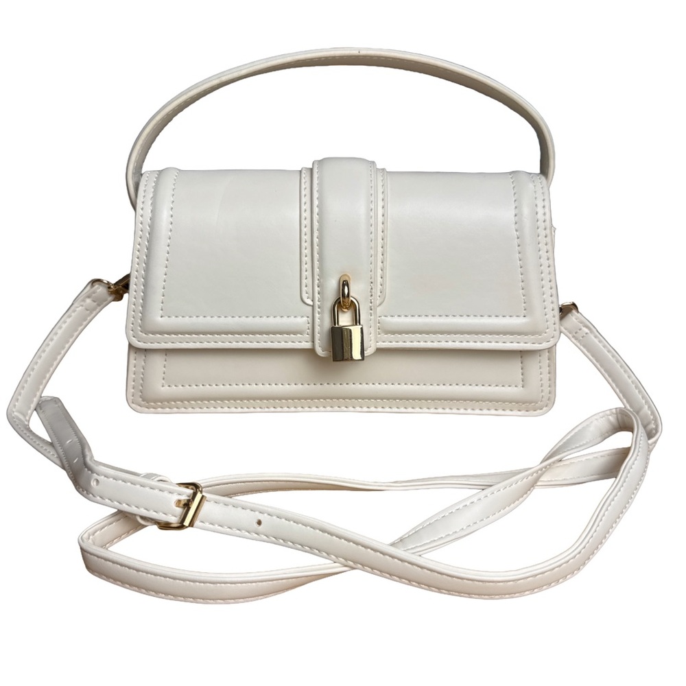 Primark White Mini Top Handle Crossbody Bag Gold Lock